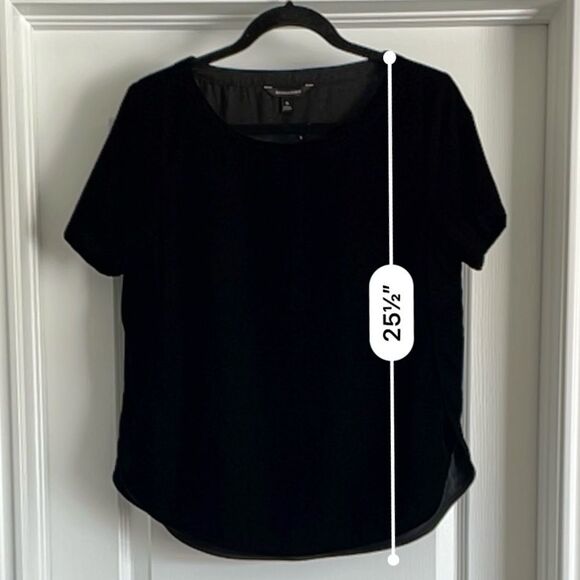 💠 Banana Republic Black Velvet High-Low Short Sleeve Hem Holiday Top Size S - Picture 6 of 13
